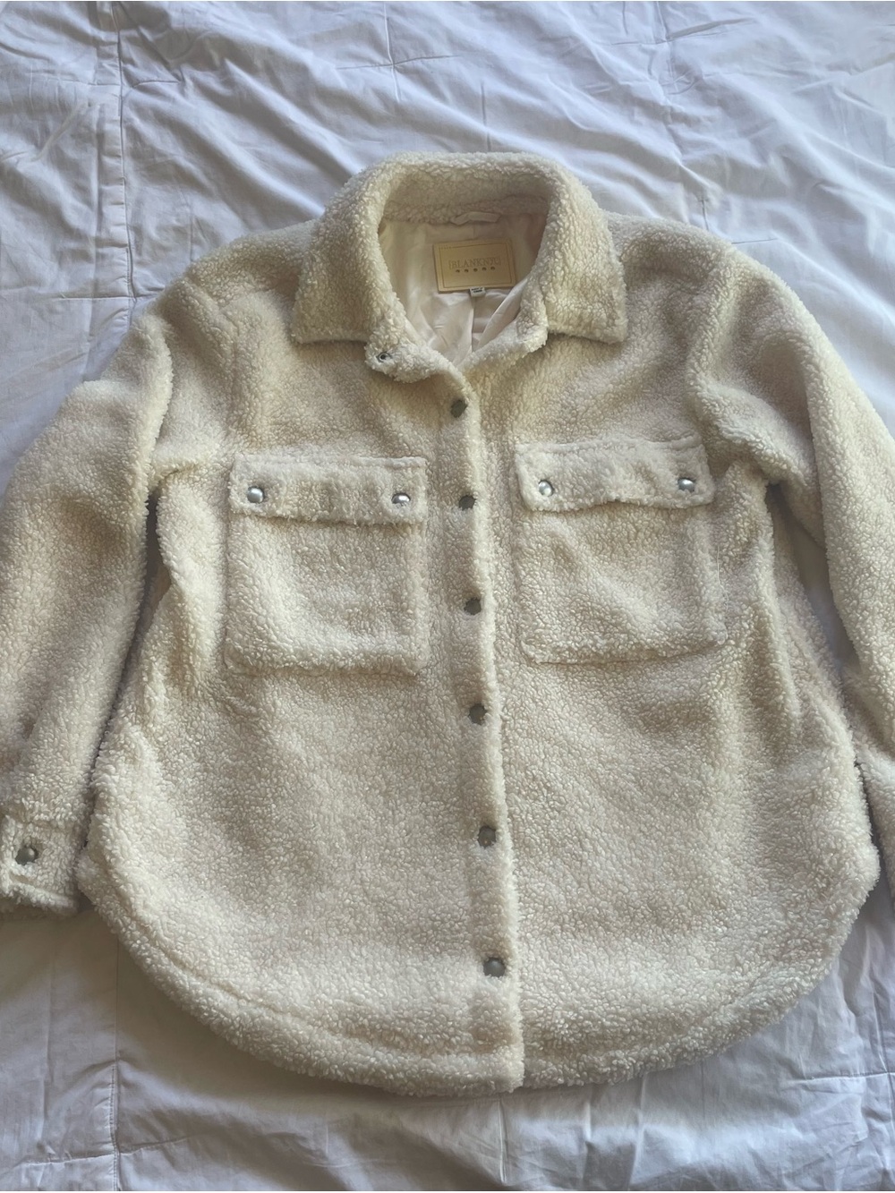 Blank NYC Cream Teddy Sherpa Shirt Jacket Size Medium - Picture 2 of 4